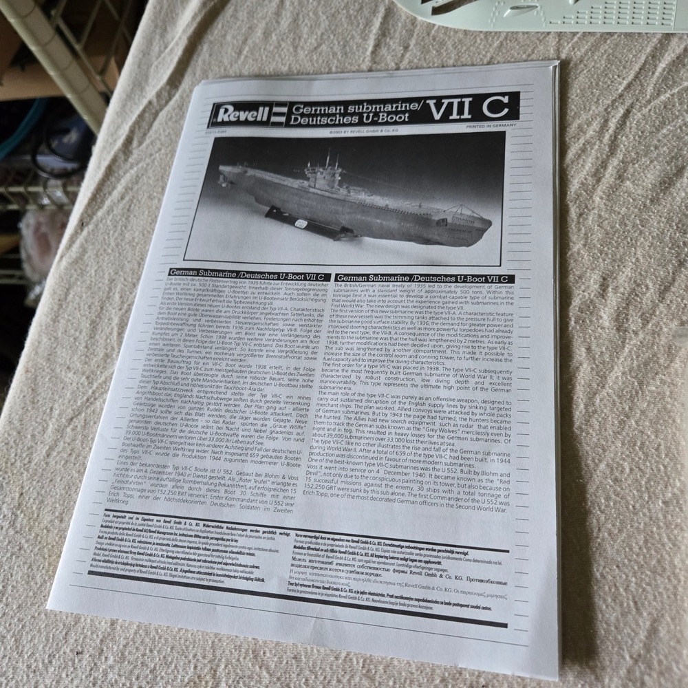 Revell German Submarine VII C Wolf Pack 1:72 Scale Model Kit 05015 Factory Seal - Picture 9 of 16